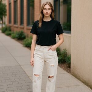 ARIZONA JEAN CO. HI-RISE WIDE LEG RIPPED DISTRESSED WHITE CASUAL JEANS SZ 15 J